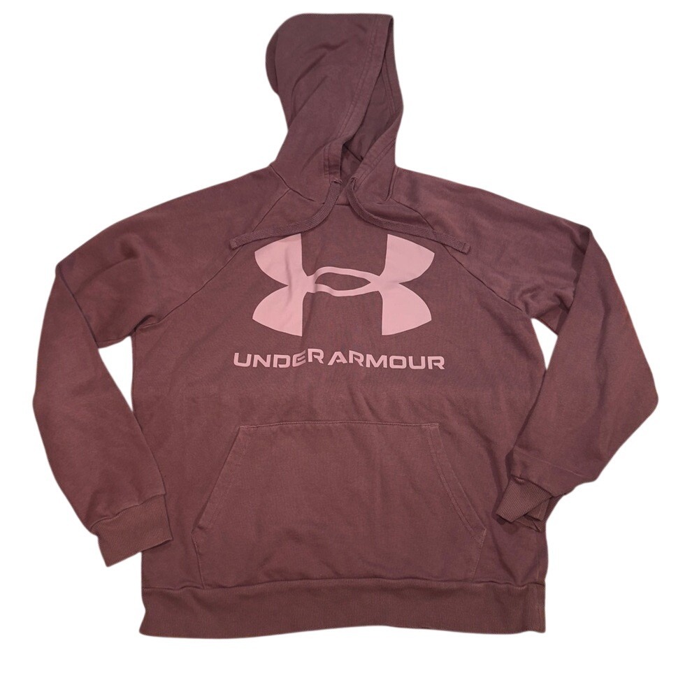 Under Armour Mens‎ Rival Fleece Hoodie Purple Logo Pullover Sweatshirt Medium